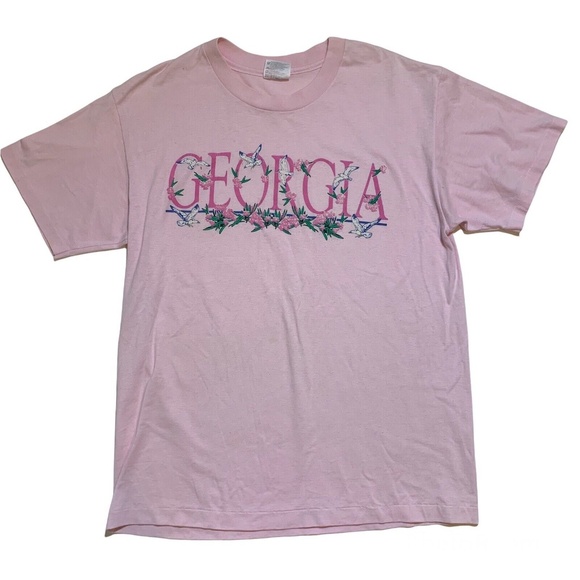 Vintage 90s Georgia Single Stitch Hanes 50/50 Made in USA Pink T-Shirt Medium - Picture 1 of 12